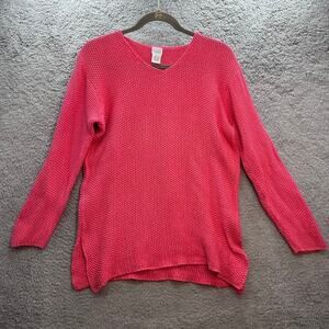 Eileen Fisher Women's Small Pink Knit V-Neck Sweater 100% Cotton Comfort Casual